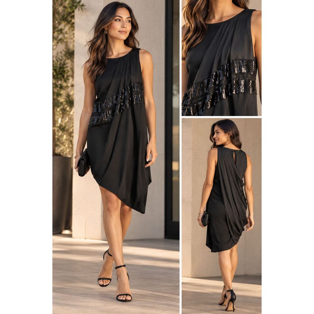 Banana Republic Women’s Asymmetrical Cocktail Dress Sequin Beaded Size 6